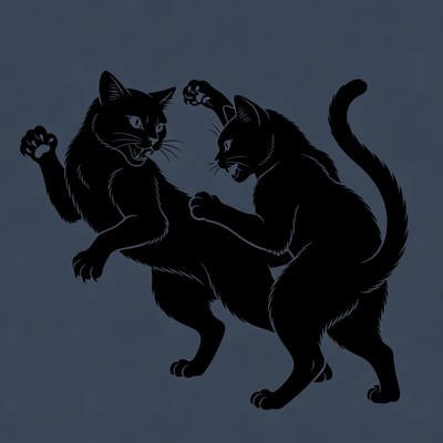Two black cats fighting