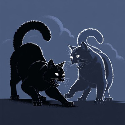 Two Black Cats Fighting Silhouette