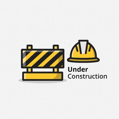 Under Construction Barrier and Hard Hat