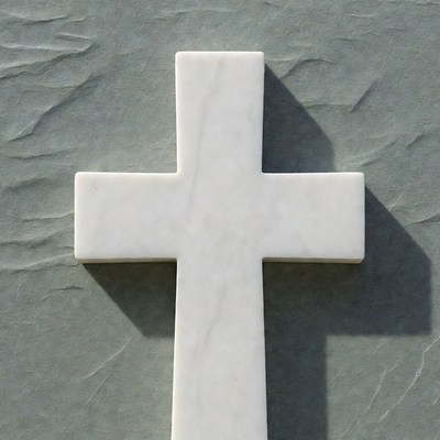 White Marble Cross on Gray Background