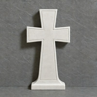 White Stone Cross on Base