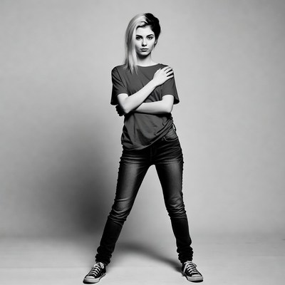 Woman with split black white hair