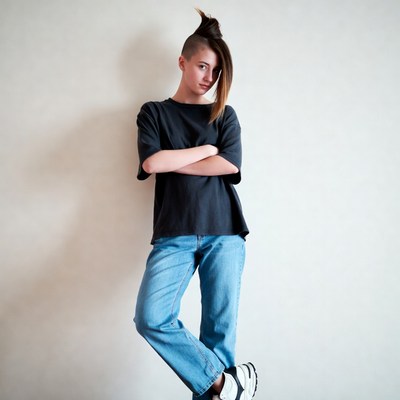 Teen girl with mohawk undercut arms crossed
