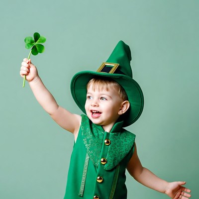Boy holding shamrock in leprechaun hat