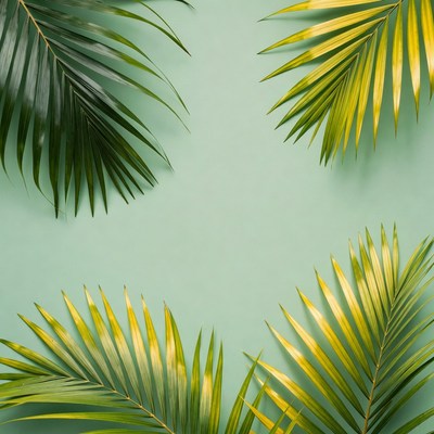 Tropical Palm Leaves on Mint Background