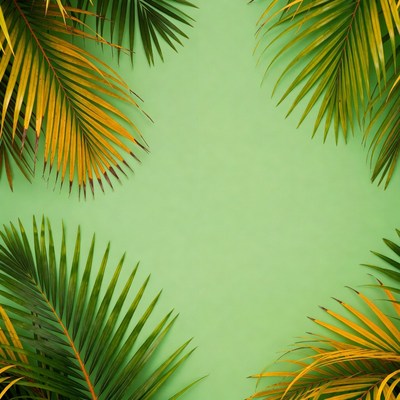 Palm Leaves on Green Background