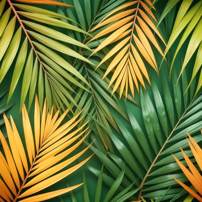 Vibrant Green and Orange Palm Leaves