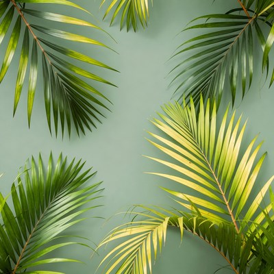 Green Palm Leaves on Mint Background