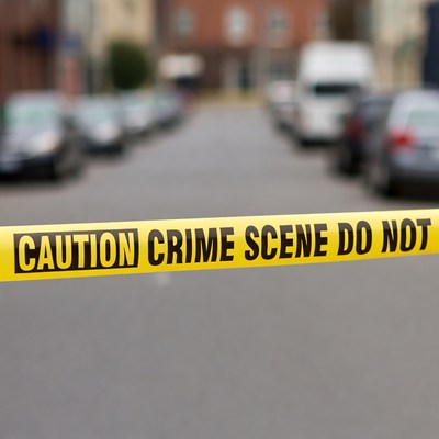 Caution Crime Scene Tape on Street