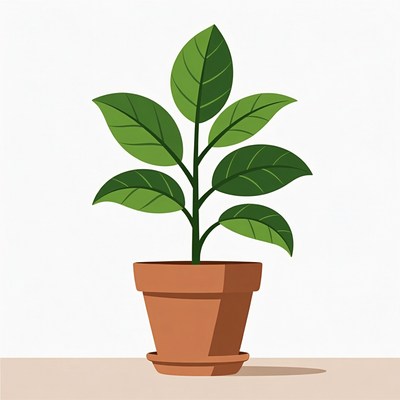 Green plant in terracotta pot