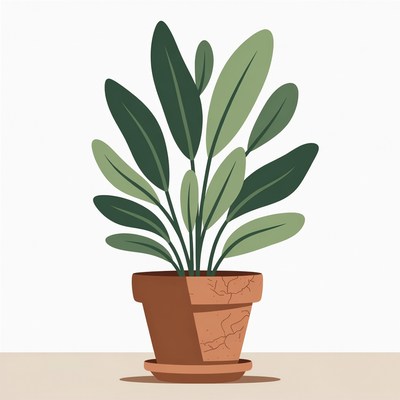 Potted Green Leaf Plant Illustration