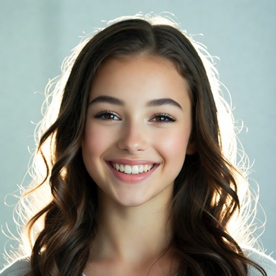 Smiling young woman with wavy brown hair