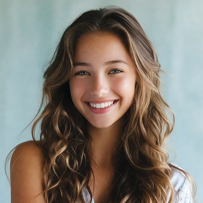Smiling young woman with wavy brown hair