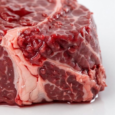 Raw marbled steak on white background