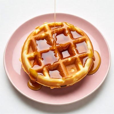 Waffle with Pouring Maple Syrup