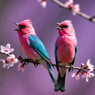 Two pink fairy armadillos on cherry blossoms