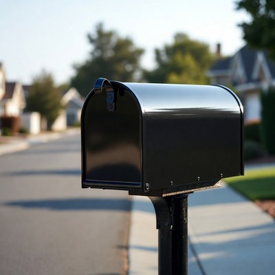 Black Mailbox on Suburban Street