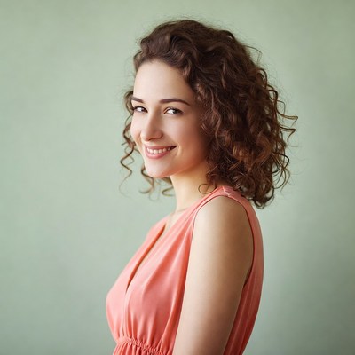 Smiling woman with curly hair