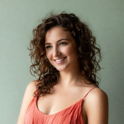 Smiling woman with curly hair