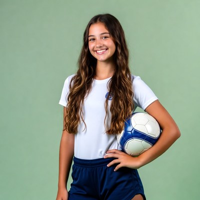 Smiling girl holding soccer ball