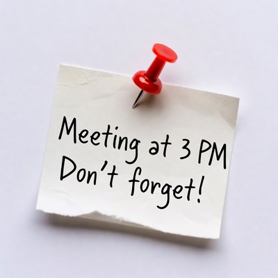 Red pushpin on meeting reminder note