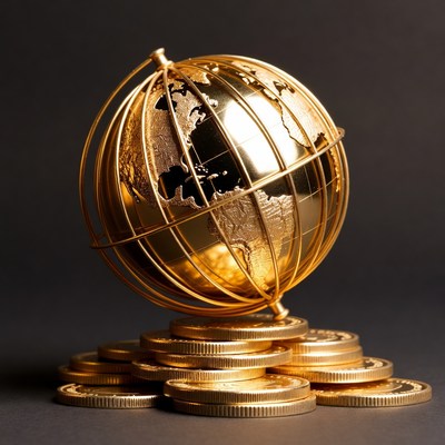 Golden Globe on Stack of Gold Coins