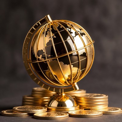 Golden Globe on Stack of Gold Coins