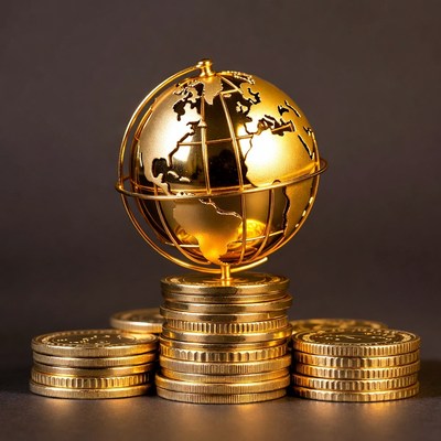 Golden Globe on Coin Stack