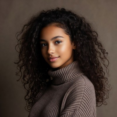 Teen girl with curly hair in turtleneck