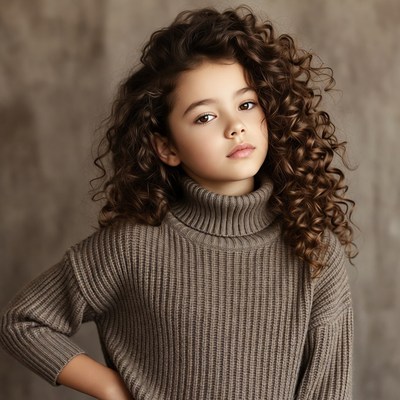Girl with curly hair in turtleneck