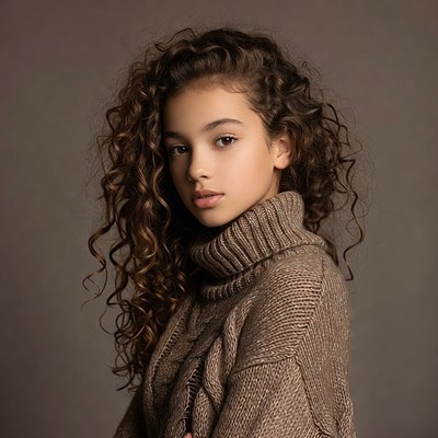 Girl with curly hair in turtleneck