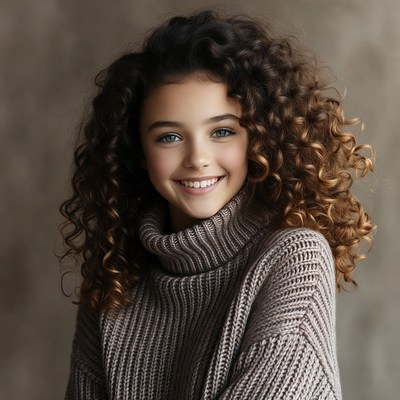 Girl with curly hair smiling