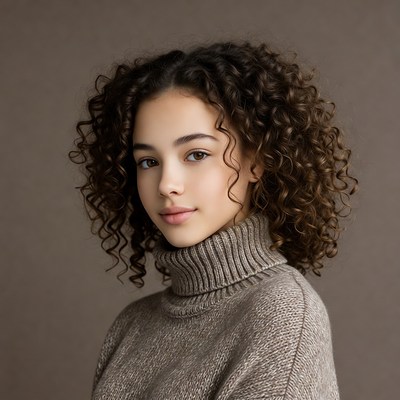 Girl with curly hair in turtleneck