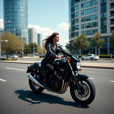 Woman riding motorcycle in city