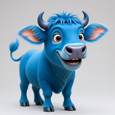 Cartoon Blue Bull Smiling