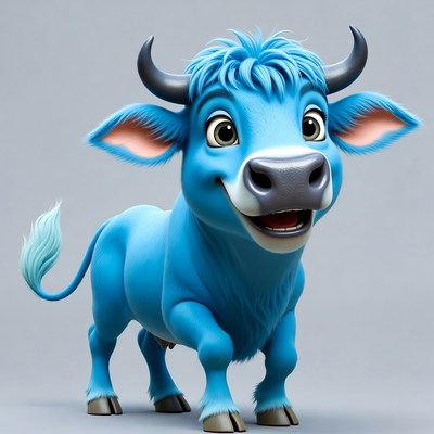 Cute Blue Cartoon Bull
