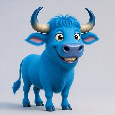 Cartoon Blue Bull Smiling