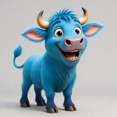 Cartoon Blue Bull Smiling