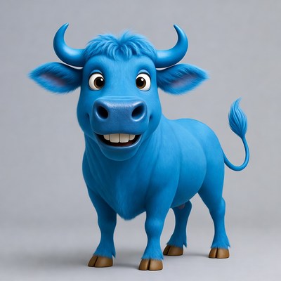 Cartoon Blue Bull Smiling