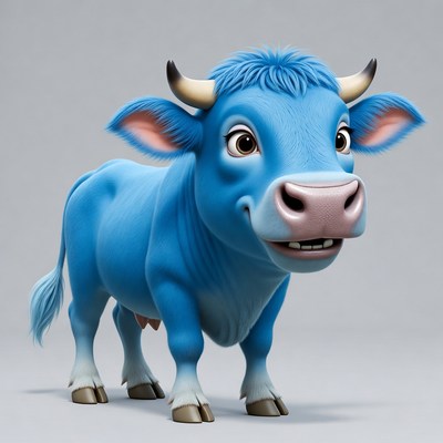 Cute Blue Cartoon Cow