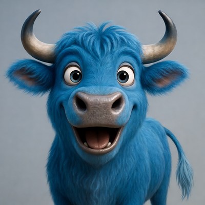 Smiling Blue Cartoon Bull