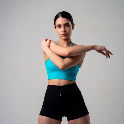 Woman stretching arms in sportswear