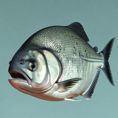 Realistic 3D Silver Piranha Fish