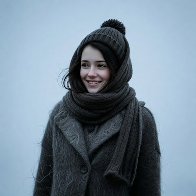 Smiling woman in beanie and scarf