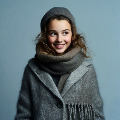 Girl smiling in gray winter coat