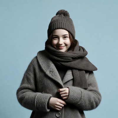 Asian girl in winter beanie and coat
