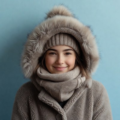 Smiling girl in fur hooded coat