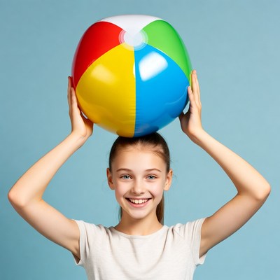 Girl holding colorful beach ball