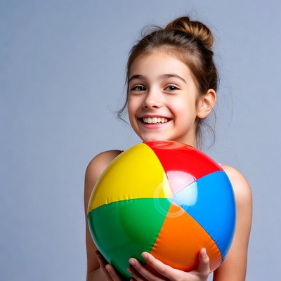 Girl holding colorful beach ball