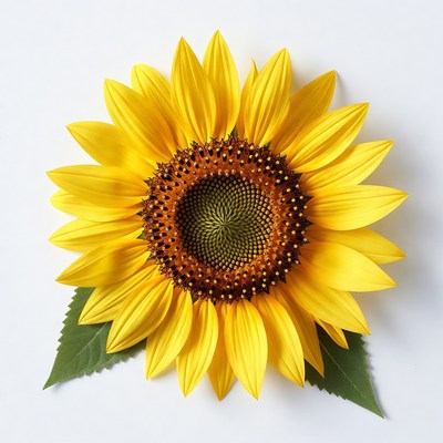 Sunflower with Leaves on White